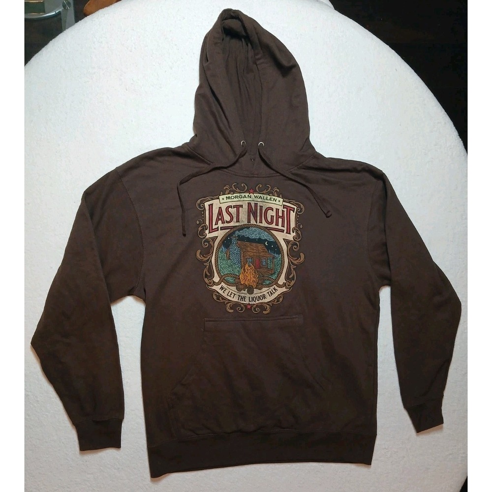 Morgan Wallen Hoodie Mens Large Brown Pullover Sweatshirt Last Night Concert